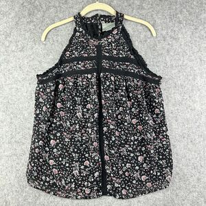 Maeve Anthropologie Top Womens Small Black Ashley Floral High Neck Ruffle Lined